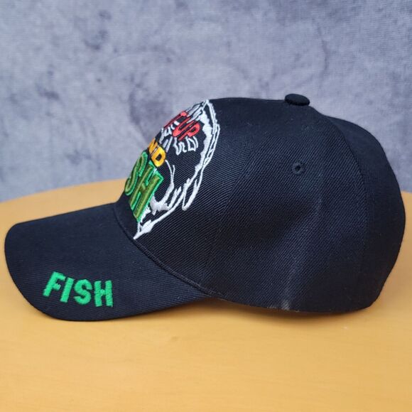 Embroidered Shut Up & Fish Fishing Hat Black Adjustable Hook & Loop Trucker Cap - Picture 9 of 16